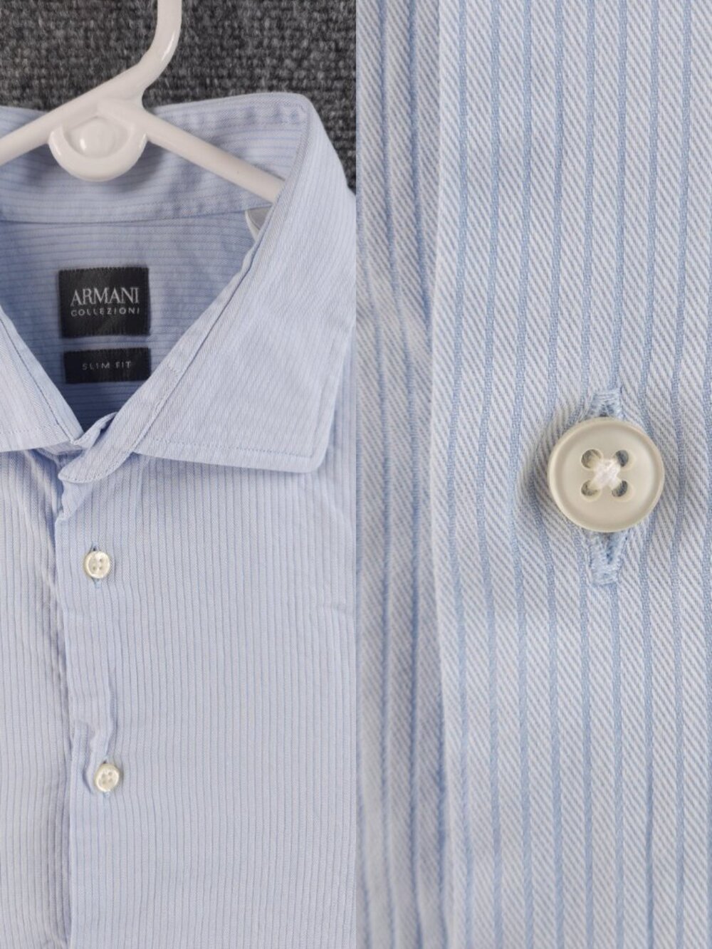 Armani Slim Blue Striped Cotton 16 Luxury Mens Shirt Long Sleeve Button Up Adult